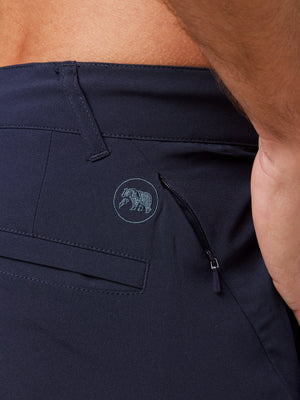 Hybrid Shorts in Navy On Model Hidden Pocket Detail