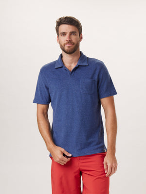 Towel Terry Polo in Navy On Model from Front