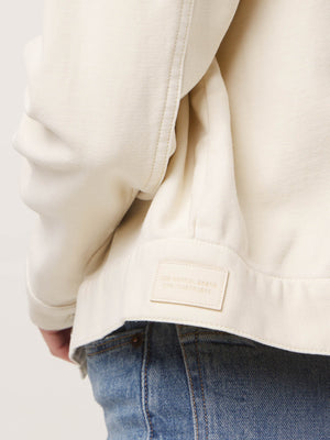 Comfort Terry Trucker in Cream On Model Brand Patch Detail