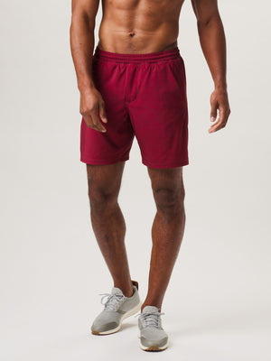 7 Bros Workout Short in Oxblood On Model from Front