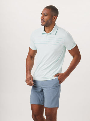 Fore Stripe Performance Polo in Sea Glass On Model from Side