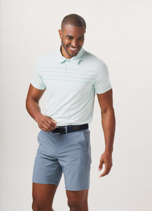 Fore Stripe Performance Polo in Sea Glass On Model from Front