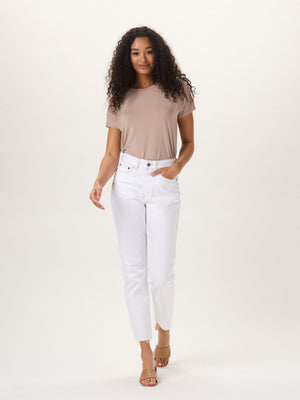 Hi Rise Ankle Skimmers in White On Model from Front