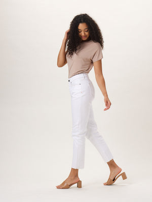 Hi Rise Ankle Skimmers in White On Model from Side