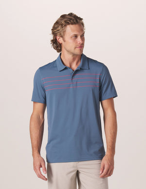 Fore Stripe Performance Polo in Mineral Blue On Model from Front