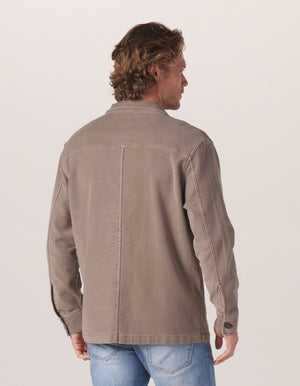 Comfort Terry Chore Coat in Taupe On Model from Back