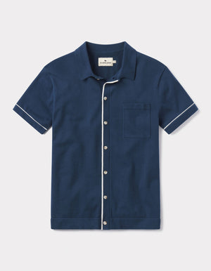Robles Knit Button Down in Navy-Cream Laydown