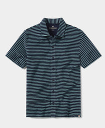 Towel Terry Button Down: Navy/Turquoise Stripe