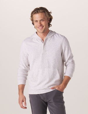 Towel Terry Henley Hoodie in Stone On Model from Front