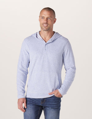 Towel Terry Henley Hoodie in Sky Blue On Model from Front
