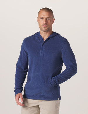 Towel Terry Henley Hoodie in Navy On Model from Front