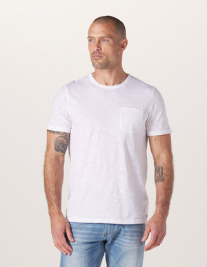 Vintage Slub Pocket Tee in White On Model from Front