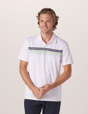 Normal Script Performance Polo in White On Model from Front