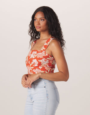 Sonoran Slub Square Neck Tank in Cayenne Floral Print On Model from Side