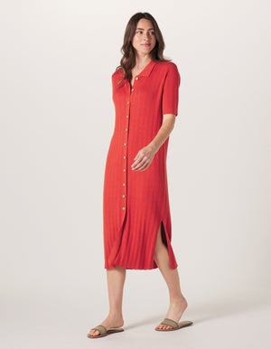Jolene Knit Polo Dress in Cayenne on Model from Side