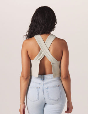 Kalo Open Back Tank in Sage On Model from Back