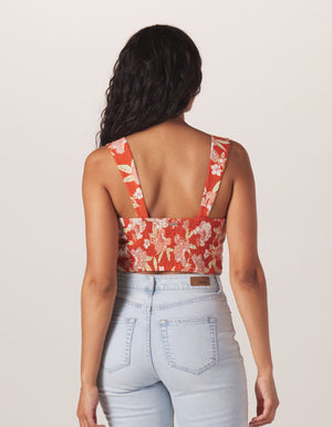 Sonoran Slub Square Neck Tank in Cayenne Floral Print On Model from Back
