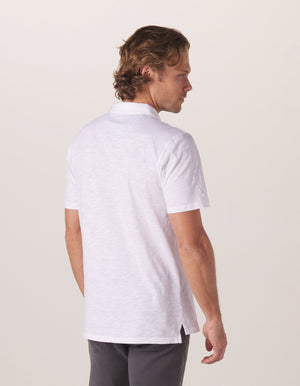Vintage Slub Polo in White On Model from Back