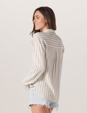Freshwater Overshirt in Agave Stripe On Model from Back