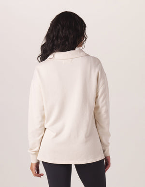Cole Terry Snap Pullover in Cream On Model from Back