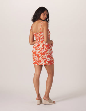 Sonoran Slub Surplice Tank Dress in Cayenne Floral Print On Model from Back
