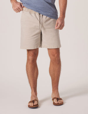 James Canvas Short in Sand Dune On Model from Front