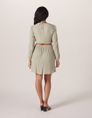 Ezra Crepe Cutout Dress in Sage On Model from Back