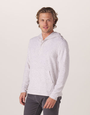 Towel Terry Henley Hoodie in Stone On Model from Side