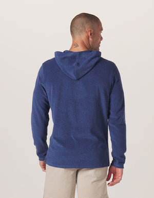 Towel Terry Henley Hoodie in Navy On Model from Back