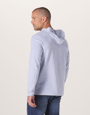 Towel Terry Henley Hoodie in Sky Blue On Model from Back