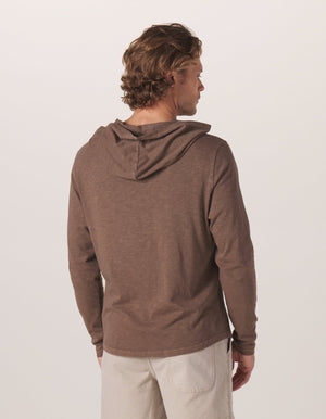 Legacy Jersey Henley Hoodie in Pine Bark On Model from Back