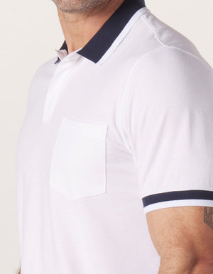 Active Puremeso Tipped Polo in White On Model Pocket Detail