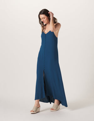  Button Front Maxi Dress in Dark Oasis On Model from Side