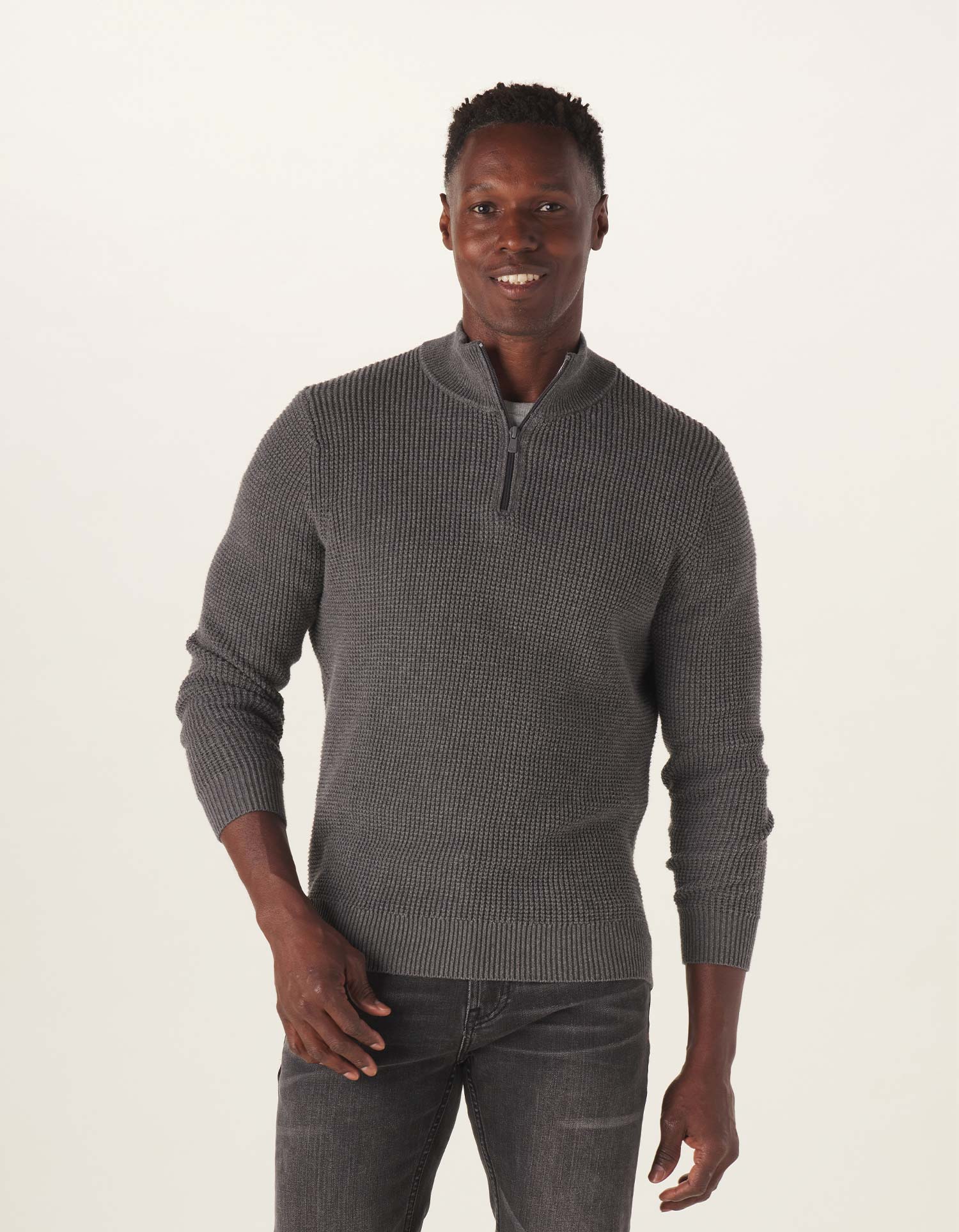 Waffle Knit Quarter Zip Pullover