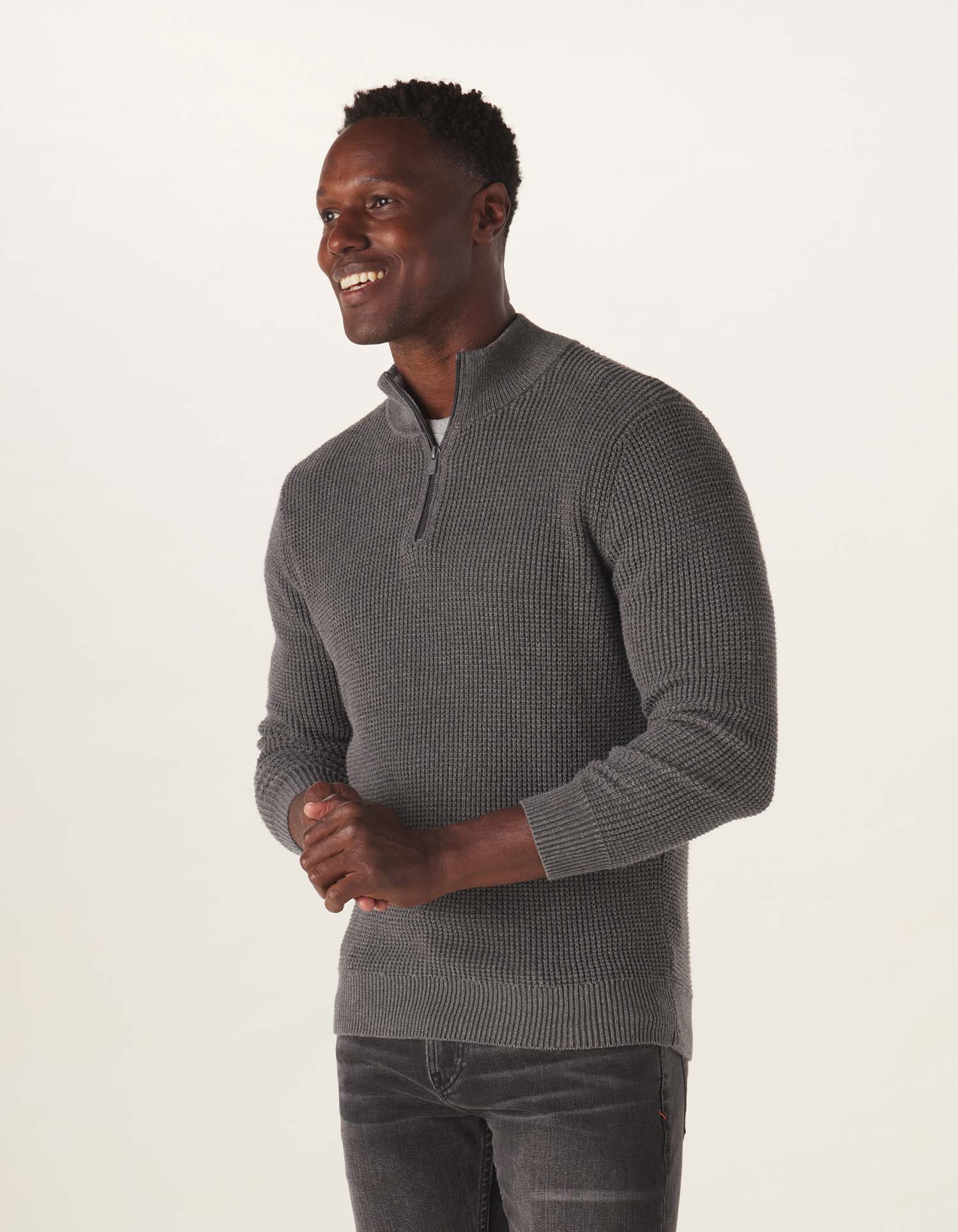 Waffle Knit Quarter Zip Pullover